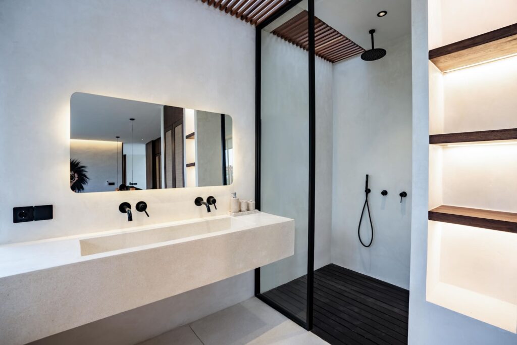 Stylish bathroom interior at Villa Amore Bereban Bali with modern fixtures