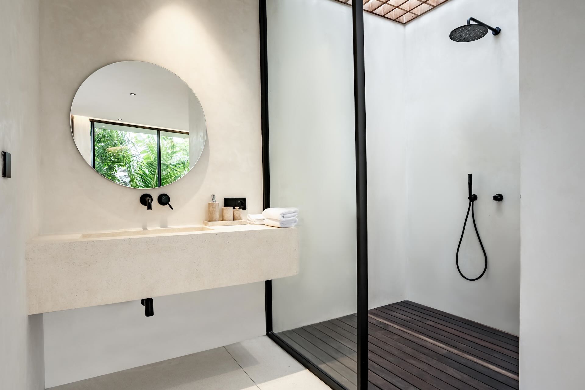 Modern bathroom at Villa Amore Bereban Bali with walk-in shower