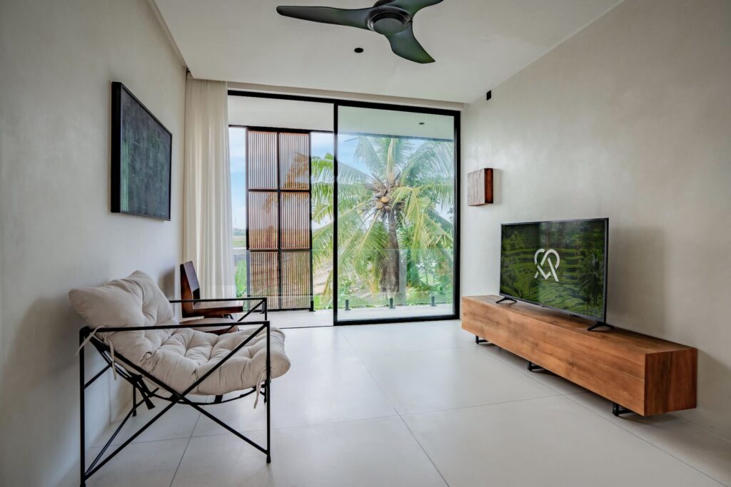 Bright living area at Villa Amore Bereban Bali with open space design