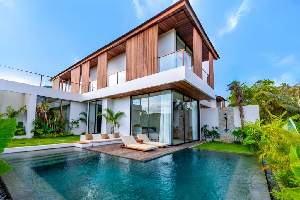 Two-storey exterior view of Villa Amorino luxury villa in Bereban Bali