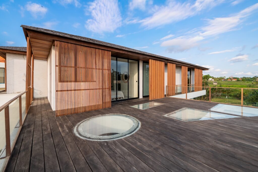 Yoga and meditation terrace at Villa Amorino in Bereban Bali with rice field views